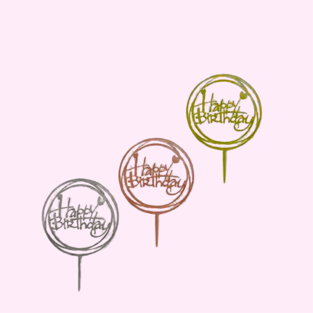 Cake Topper Circular "Happy Birthday" (Diseño de Aros y Corazón)
