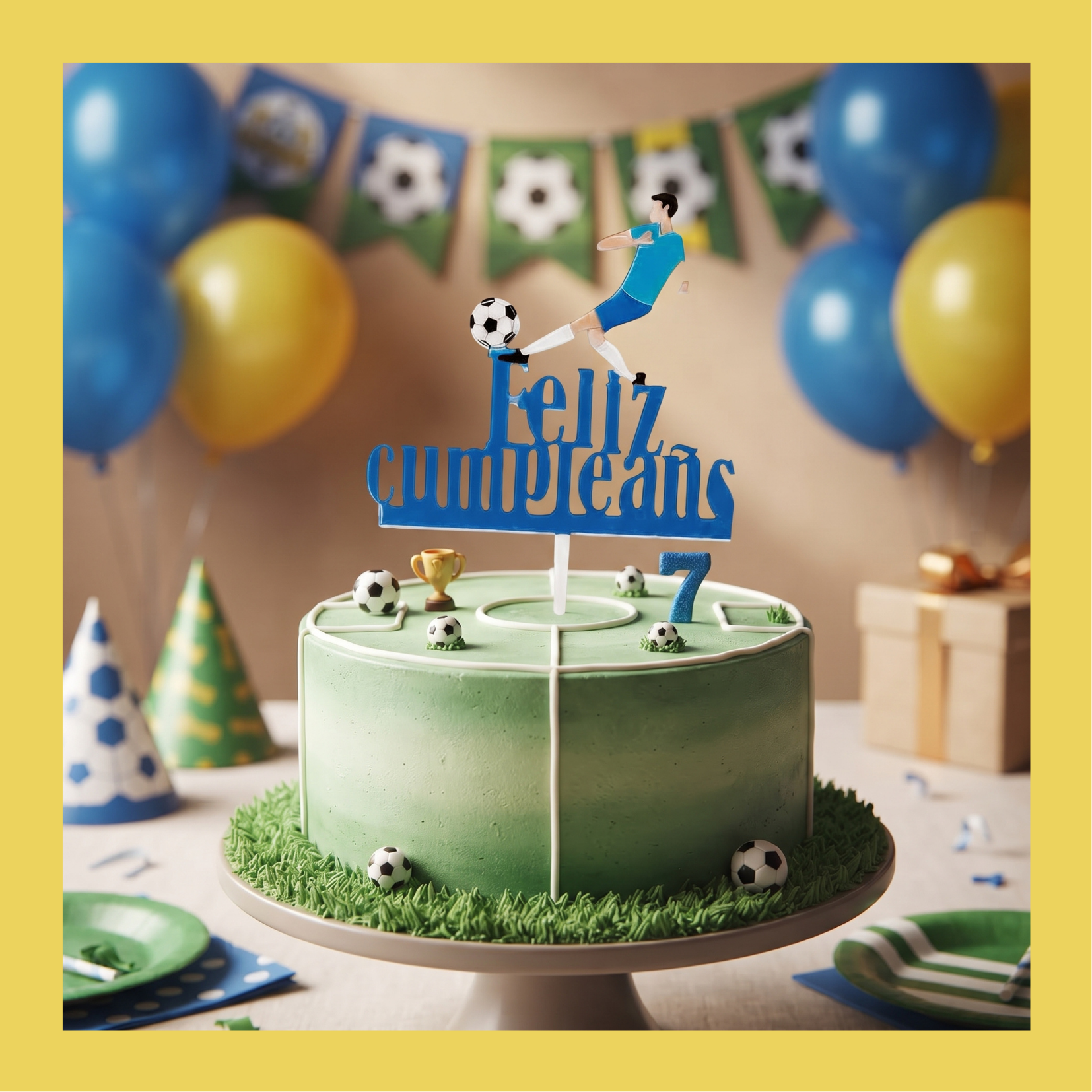 Cake Topper de Fútbol "Feliz Cumpleaños"