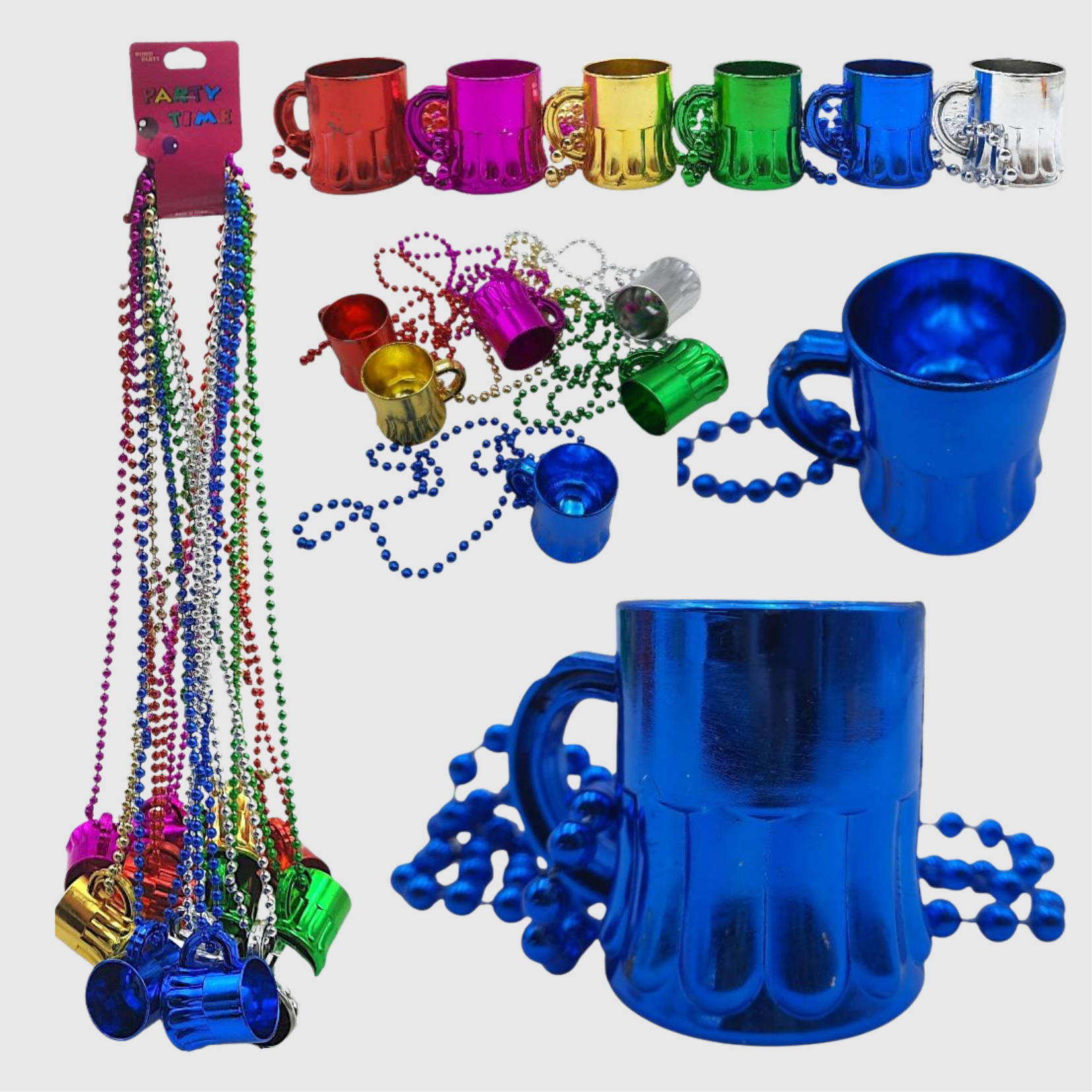 Collar de Cuentas "Mardi Gras Fun" con Shot (Pieza Individual)