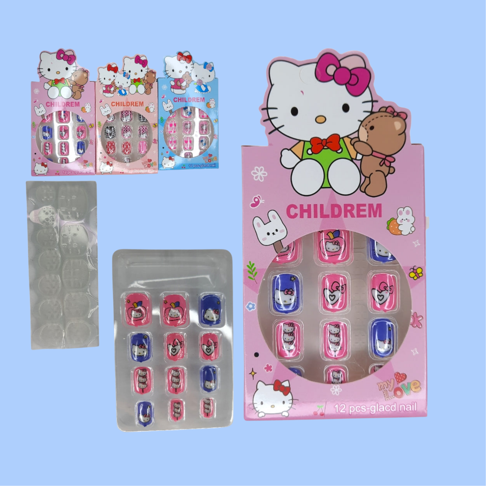 Uñas Postizas Infantiles "Kitty Style" (Set de 12 piezas)