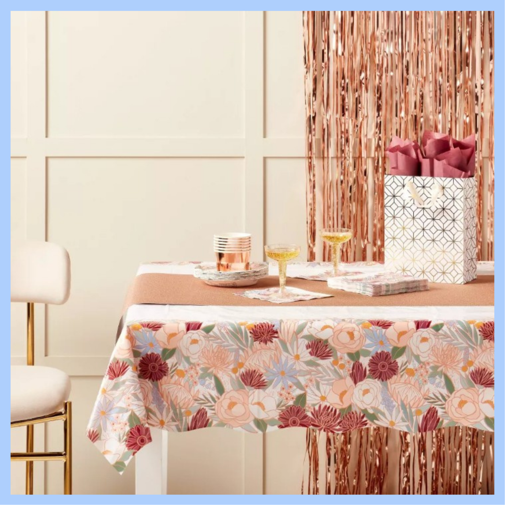 Mantel Rectangular con Borde Floral en Rose Gold