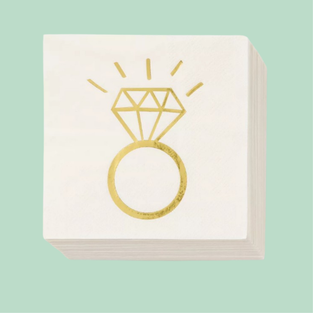 Servilletas de Bebida con Anillo de Boda en Foil Dorado 30 piezas